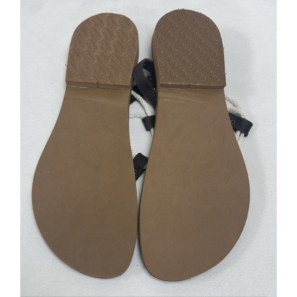 Kino Key West Thong Sandals Minimalist SZ 8 Leather T Strap Rope Black Gold NWOB - Picture 3 of 4